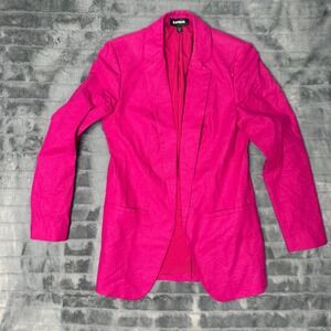 Express Blazer Womens XS Pink Linen Blend Open Front Notched Lapel 4644